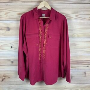 Chicos Blouse Womens 4 Pink Button Up Gold Painted XXL 20-22 Travel Relaxed